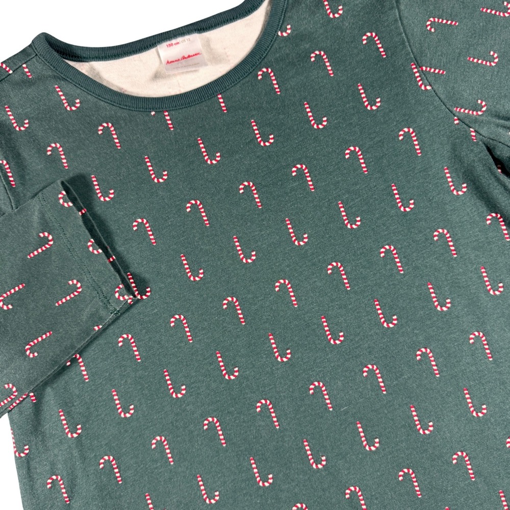 Hanna Andersson Candy Cane Long Sleeve Dress Girls 150/12 Green Holiday Festive